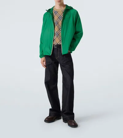 Burberry Check Trim Nylon Hooded Jacket In Green