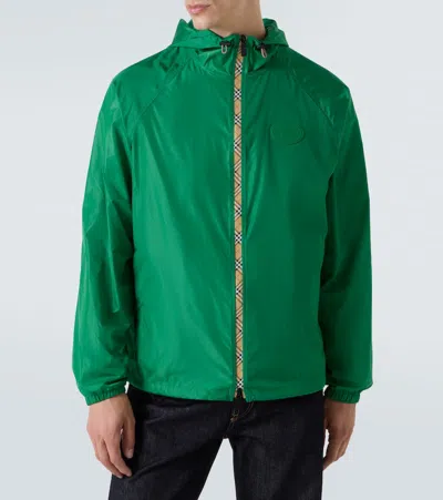 Burberry Check Trim Nylon Hooded Jacket In Green