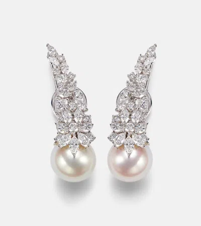 Yeprem Perlescent 18kt White Gold Clip-on Earrings With Diamonds And Pearls