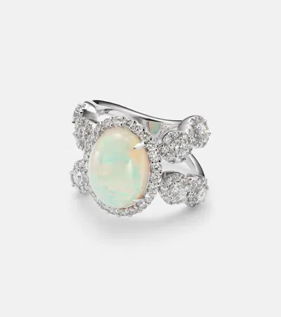 Yeprem Reign Supreme 18kt White Gold Ring With Diamonds And Opal