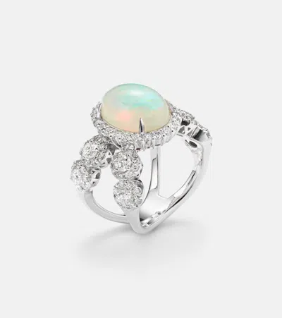 Yeprem Reign Supreme 18kt White Gold Ring With Diamonds And Opal