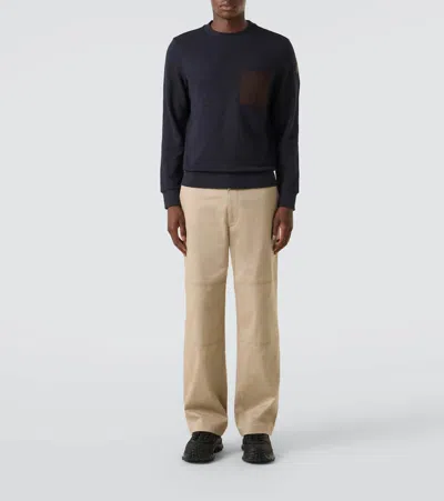 Moncler Cardigan En Coton Et Cachemire Avec Poche In Blue