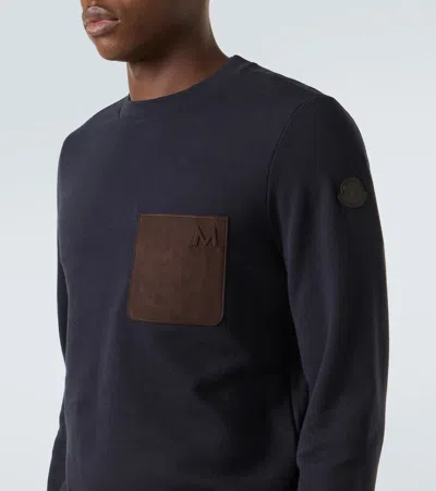 Moncler Cardigan En Coton Et Cachemire Avec Poche In Blue