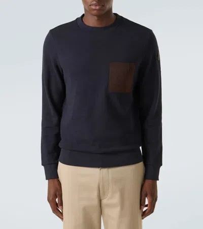 Moncler Cardigan En Coton Et Cachemire Avec Poche In Blue