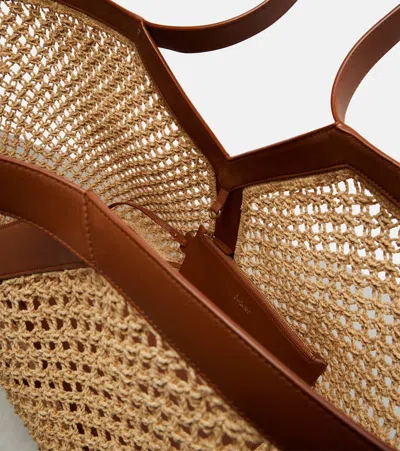 Saint Laurent Y Leather-trimmed Raffia Shopper
