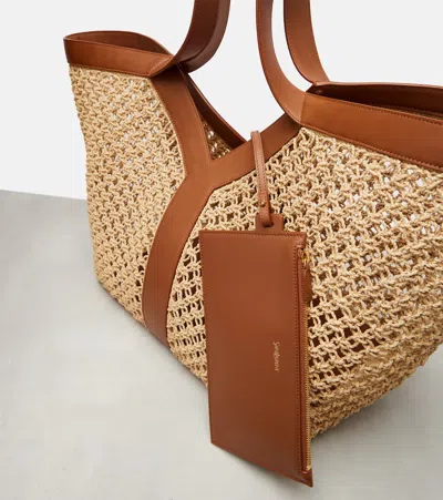 Saint Laurent Y Leather-trimmed Raffia Shopper