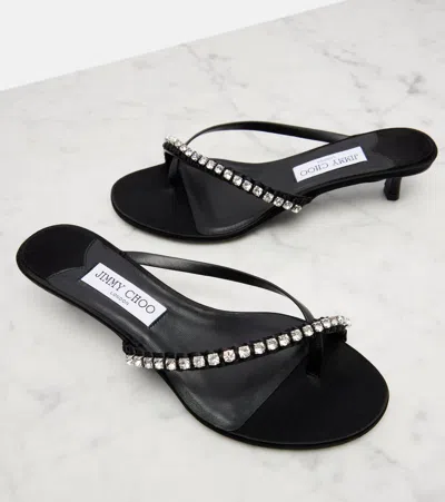 Jimmy Choo Dila 35 Leather And Satin Thong Sandals