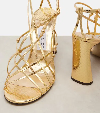 Jimmy Choo Felice 95 Beaded Metallic Leather Sandals In Gold