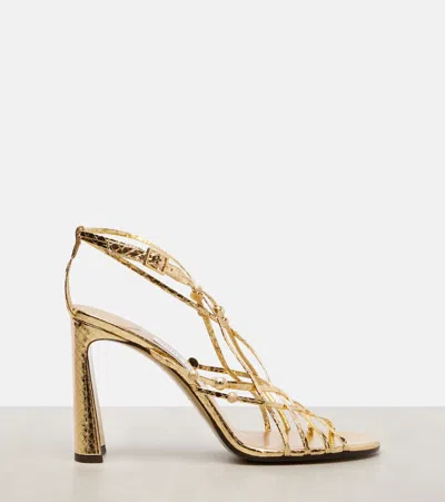 Jimmy Choo Felice 95 Beaded Metallic Leather Sandals In Gold