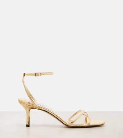 Jimmy Choo 1998 Leo 65 Metallic Leather Sandals In Gold