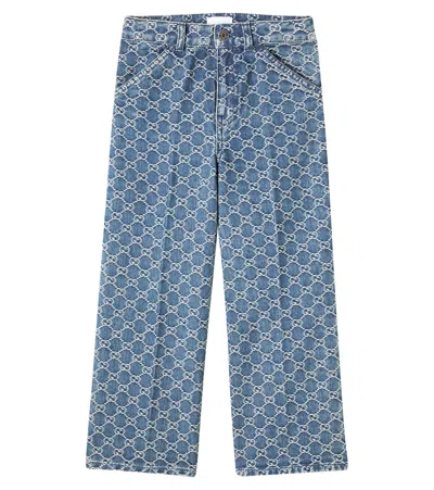 Gucci Gg Denim Jacquard Pants In Blue