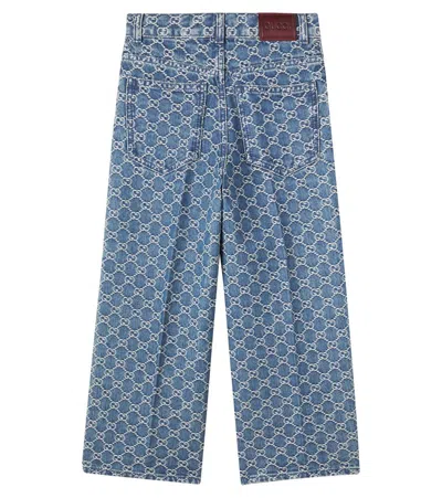 Gucci Gg Denim Jacquard Pants In Blue