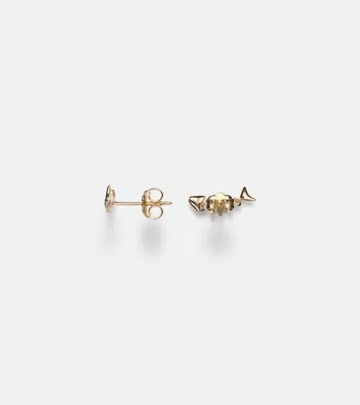 Sydney Evan Fishbone 14kt Gold Earrings With Diamonds