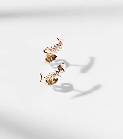 Sydney Evan Fishbone 14kt Gold Earrings With Diamonds
