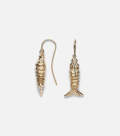 Sydney Evan Moving Fish 14kt Gold Earrings With Diamonds