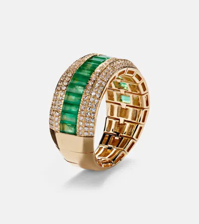 Shay Jewelry 18kt Gold Ring With Emeralds And Diamonds