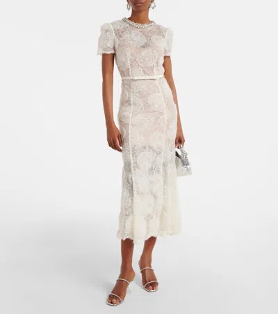 Self-portrait Cream Tulle Lace Midi Dress In White