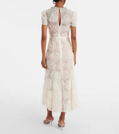Self-portrait Cream Tulle Lace Midi Dress In White