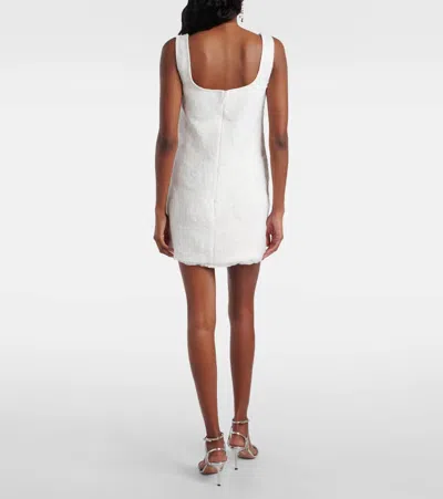 Self-portrait White Mini Dress With Square Neck And Bow Detail On The Front In Tech Fabric Woman In White