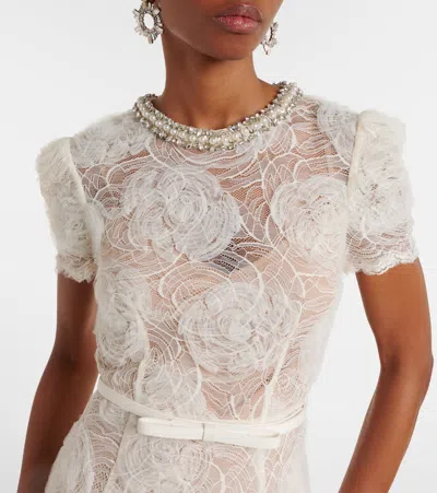 Self-portrait Cream Tulle Lace Midi Dress In White