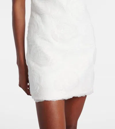 Self-portrait White Mini Dress With Square Neck And Bow Detail On The Front In Tech Fabric Woman In White