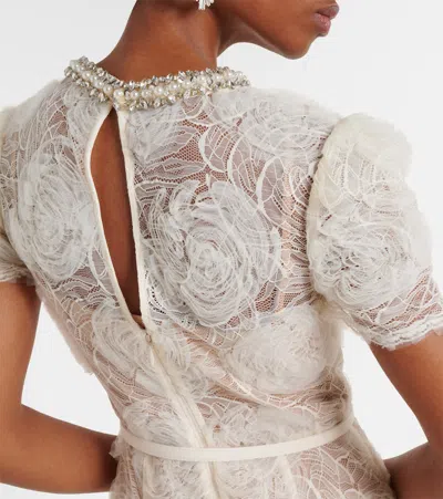 Self-portrait Cream Tulle Lace Midi Dress In White