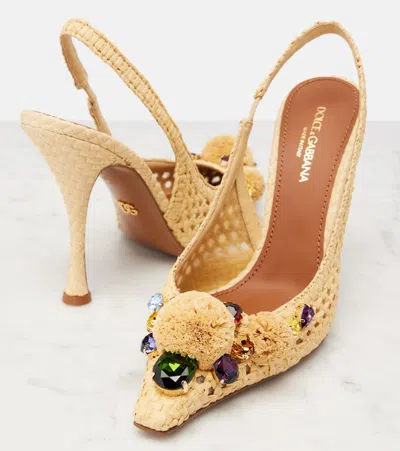 Dolce & Gabbana Embellished Raffia-effect Slingback Pumps