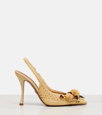 Dolce & Gabbana Embellished Raffia-effect Slingback Pumps