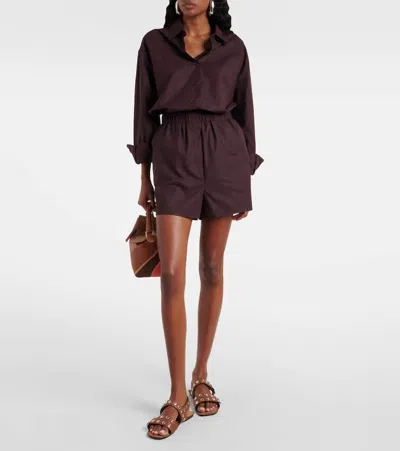 The Frankie Shop Liu Cotton Shorts In Burgundy