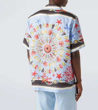 Dolce & Gabbana Multicolor Bowling Shirt With Cuban Collar And All-over Print In Linen Man