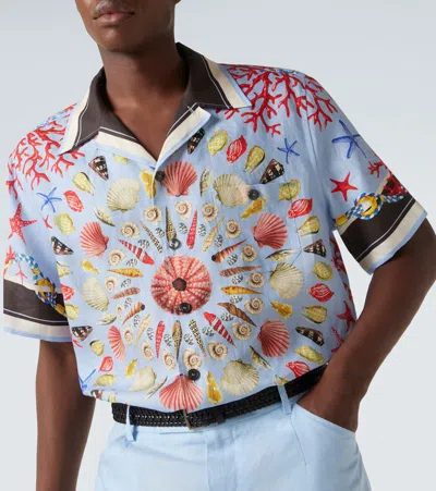 Dolce & Gabbana Multicolor Bowling Shirt With Cuban Collar And All-over Print In Linen Man