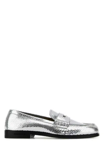 Dsquared2 Metallic Neoclassic Loafers With Textured Surface In Metallic