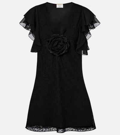 Saint Laurent Embroidered Muslin V-neck Dress Clothing In Black