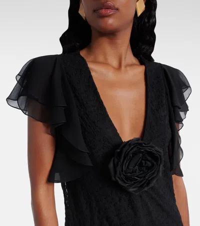 Saint Laurent Embroidered Muslin V-neck Dress Clothing In Black