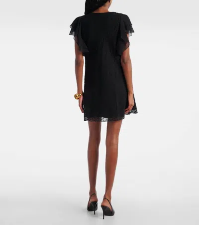 Saint Laurent Embroidered Muslin V-neck Dress Clothing In Black