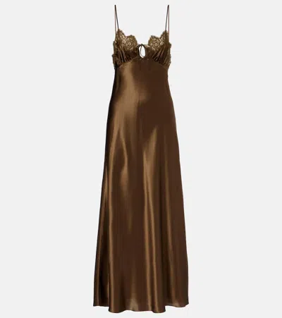 Saint Laurent Lace-trimmed Silk Satin Slip Dress In Green