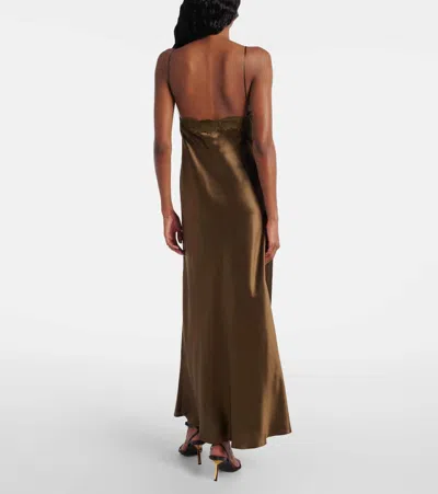 Saint Laurent Lace-trimmed Silk Satin Slip Dress In Green