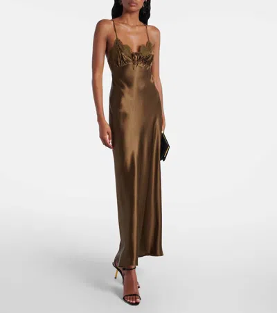 Saint Laurent Lace-trimmed Silk Satin Slip Dress In Green