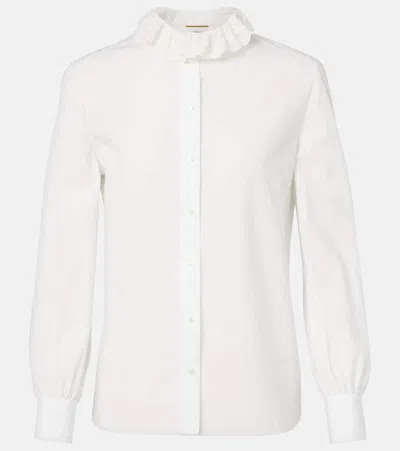 Saint Laurent Lace-trimmed Cotton Poplin Blouse