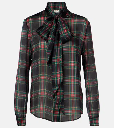 Saint Laurent Plaid Bow-tie Blouse In Multi