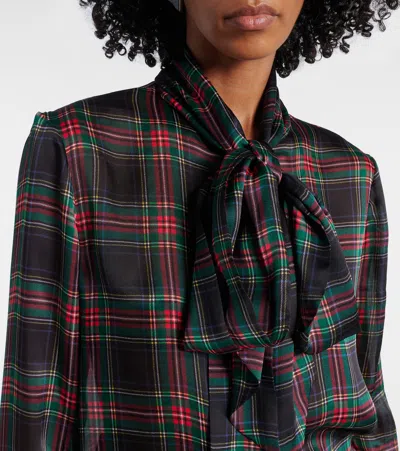 Saint Laurent Plaid Bow-tie Blouse In Multi