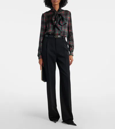 Saint Laurent Plaid Bow-tie Blouse In Multi