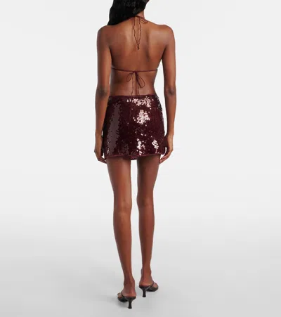 Oseree Marylin Sequined Tulle Wrap Mini Skirt In Burgundy