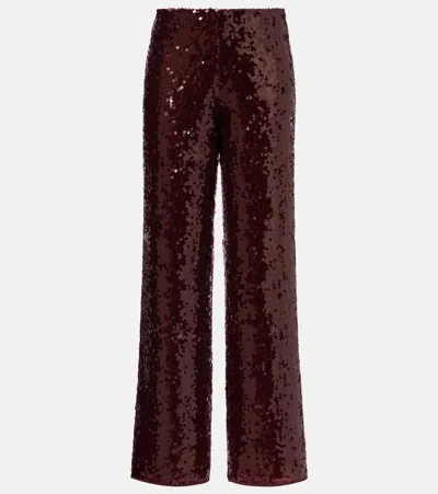 Oseree Lumière Trousers In Semi-transparent Brown Metallic Fabric In Burgundy
