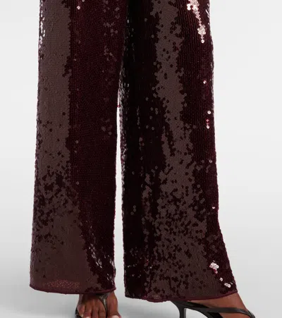 Oseree Lumière Trousers In Semi-transparent Brown Metallic Fabric In Burgundy