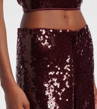 Oseree Lumière Trousers In Semi-transparent Brown Metallic Fabric In Burgundy