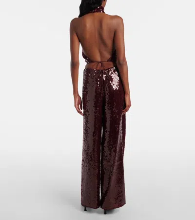 Oseree Lumière Trousers In Semi-transparent Brown Metallic Fabric In Burgundy