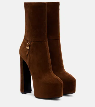 Saint Laurent Nico 155 Suede Platform Ankle Boots