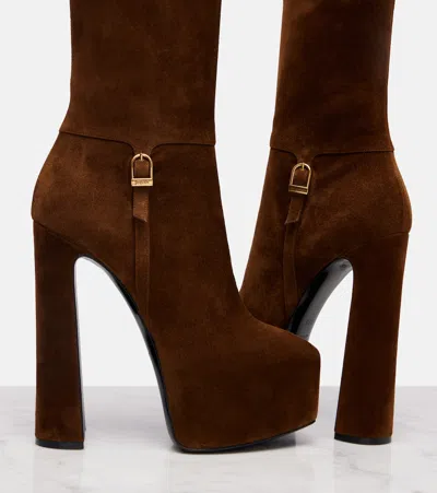 Saint Laurent Nico 155 Suede Platform Ankle Boots