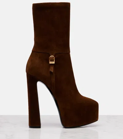 Saint Laurent Nico 155 Suede Platform Ankle Boots